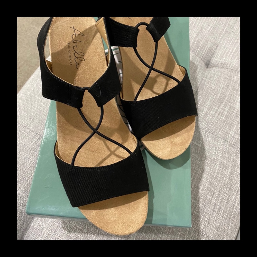 Abella Black Canvas Wedge Shoes